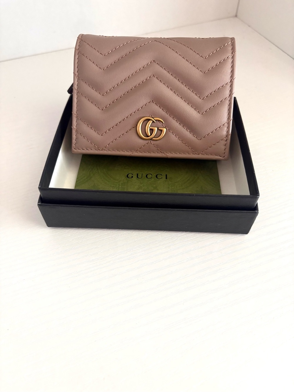 Gucci Small Quilted Leather Wallet in Taupe with Gold GG